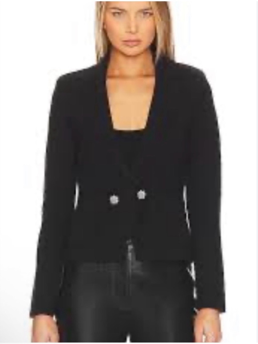 L'Agence Sofia Black Knit Blazer with Crystal Buttons